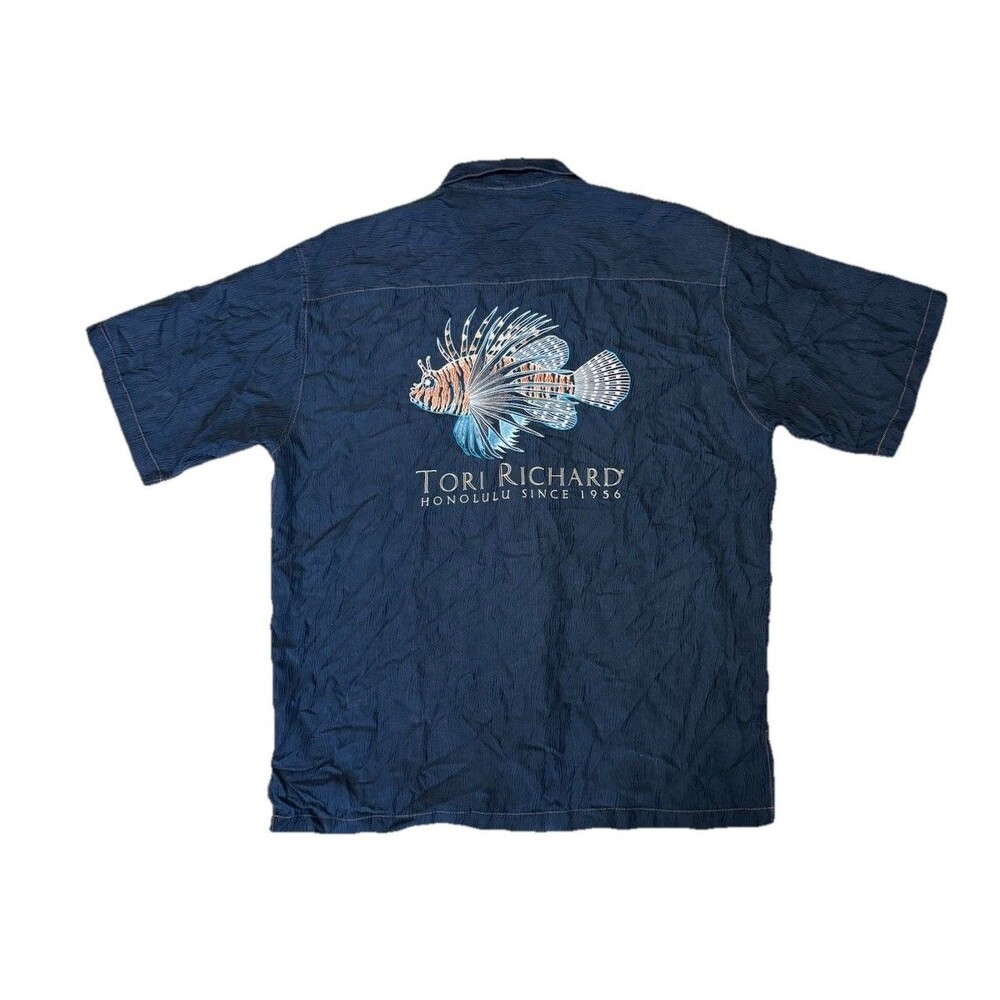 VTG Tori Richard Embroidered Lionfish Silk Button Up Honolulu Fishing Men's L